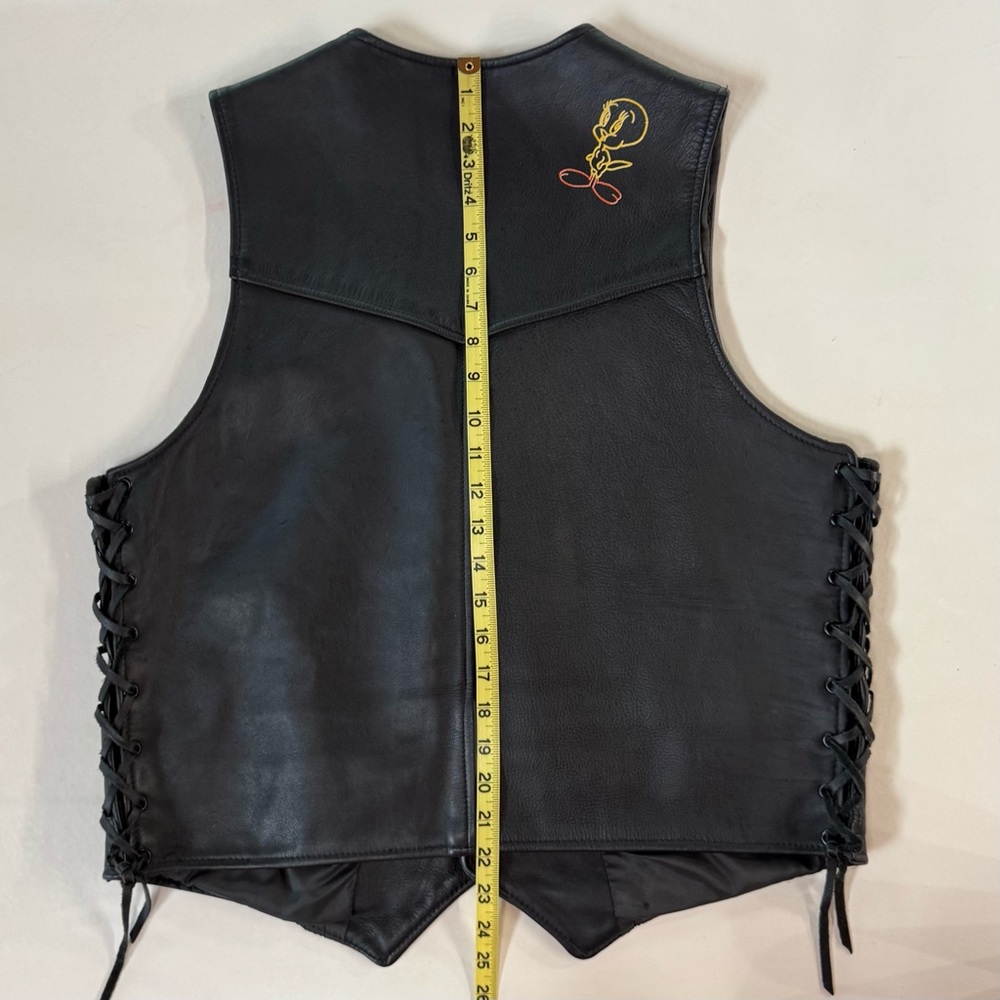 Black Leather Motorcycle Vest with Lace-Up Sides (46) - Picture 15 of 17